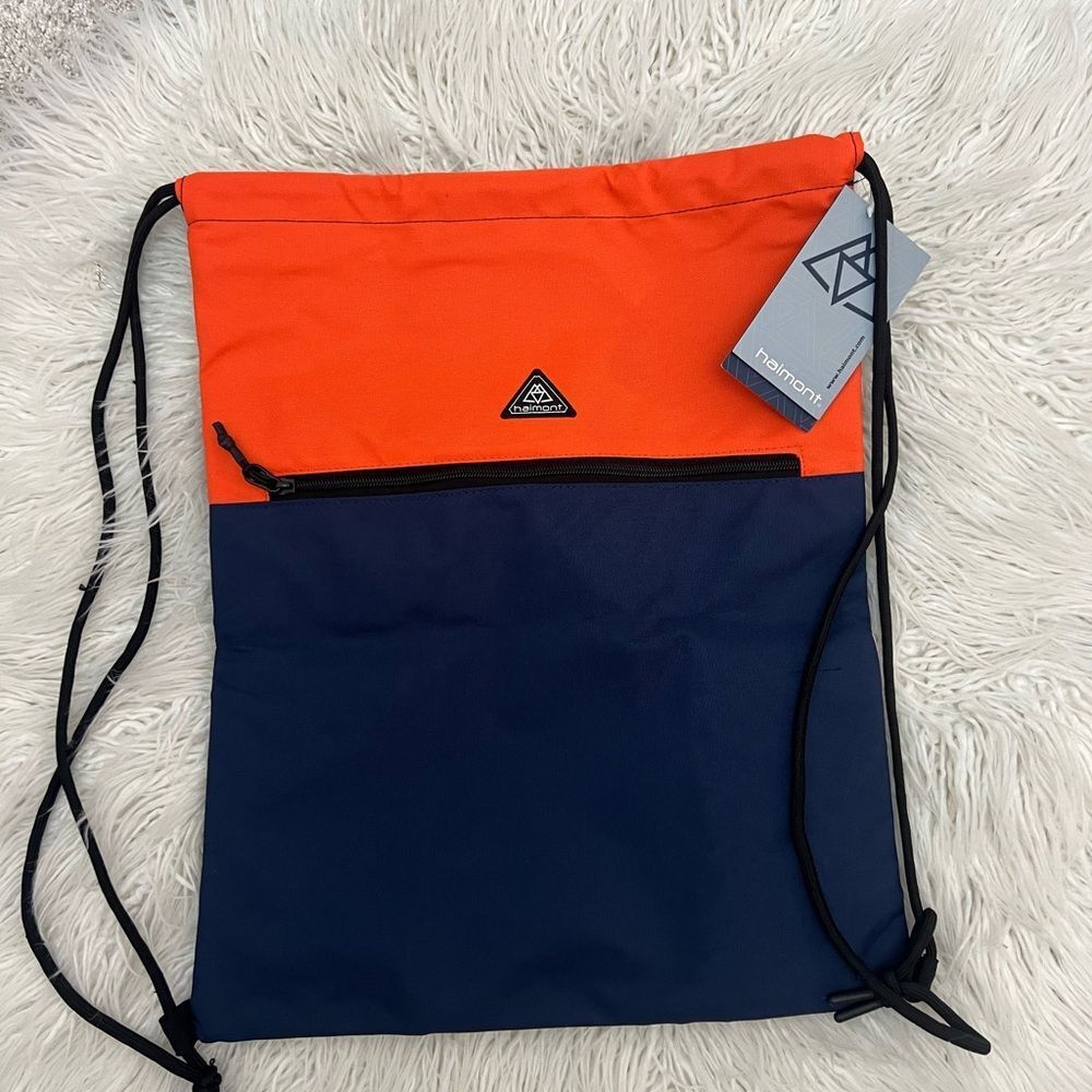 Orange and Navy Drawstring Bag